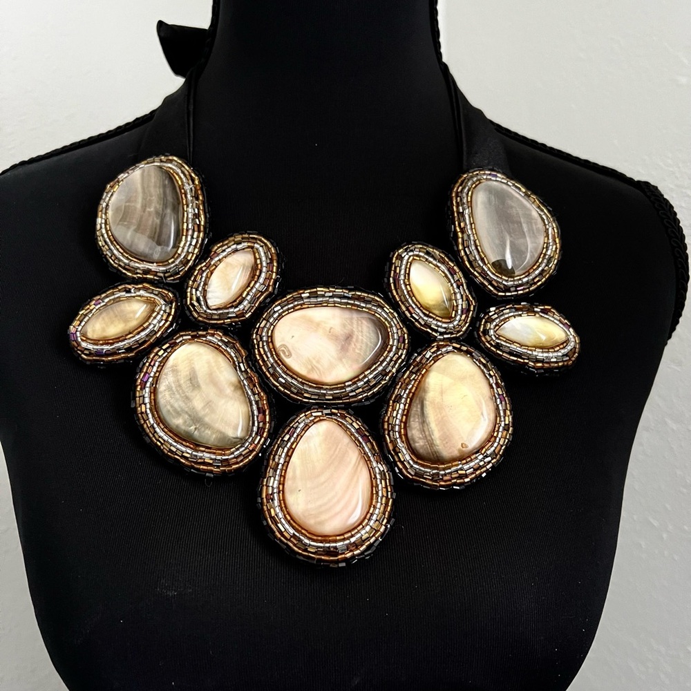 Elegant Mother of Pearl Statement Beaded Necklace